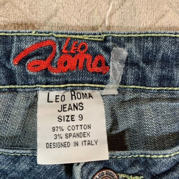 Leo Roma Women 9 Denim Jeans Blue Flare Low Rise Western Y2K Embroidered Pockets - Picture 4 of 12